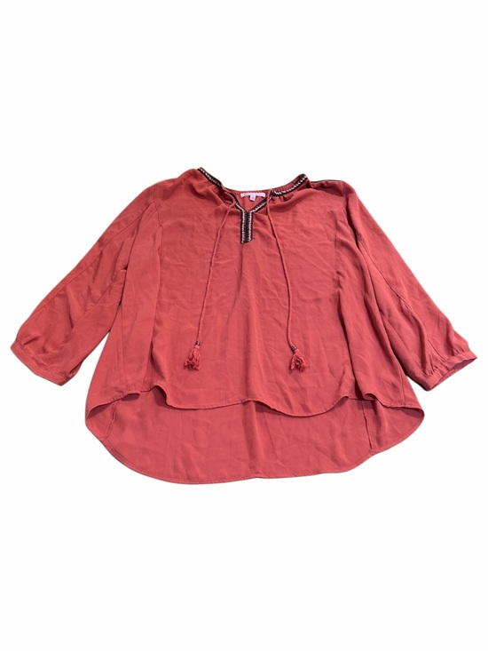 DR2 Tops - DR2 Rust-Red Woven Blouse with Braided Trim